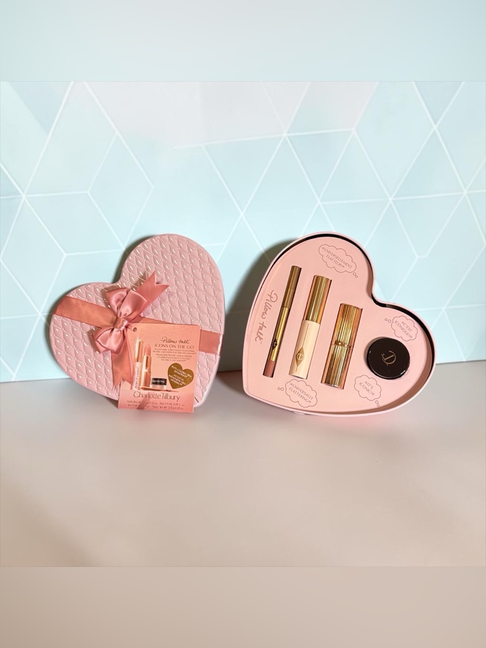 💕CHARLOTTE TILBURY💕Pillow Talk Icons on the Go Heart-Shaped Lip & Eye Set/NIB